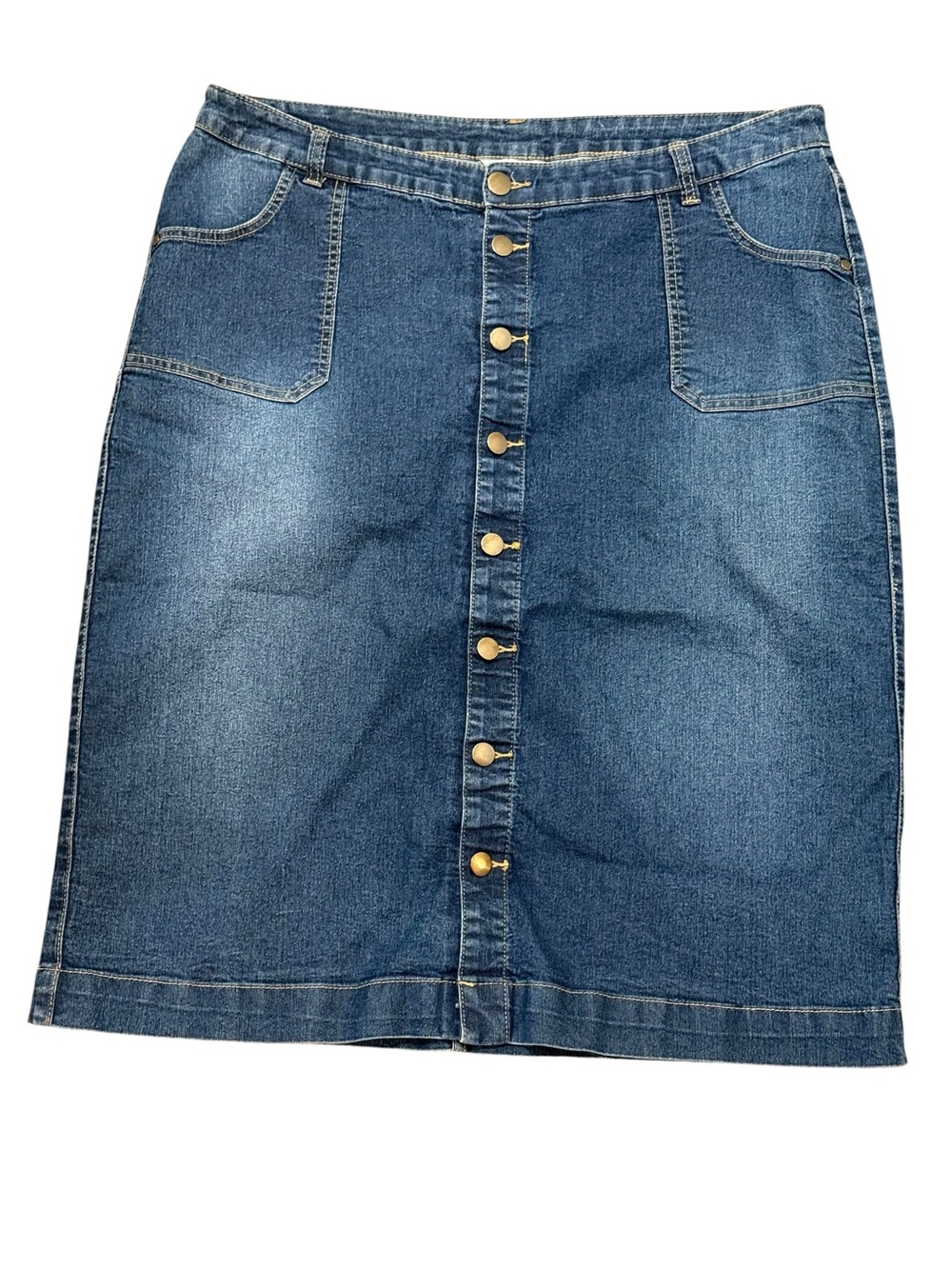CJ Banks button front denim midi skirt blue 18W plus Y2K western Americana